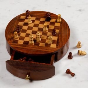 JEU D'ECHEC BOITE RONDE BOIS